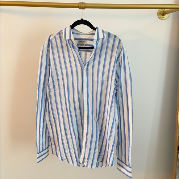 Massimo Dutti Other - MASSIMO DUTTI Blue and White Striped Men's Shirt Size XL